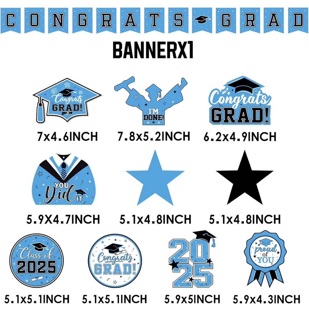 Blue and Black Graduation Party Banner Set